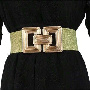 SHEIN Cognac Ribbed Rectangle Buckle Straw Belt Size Small